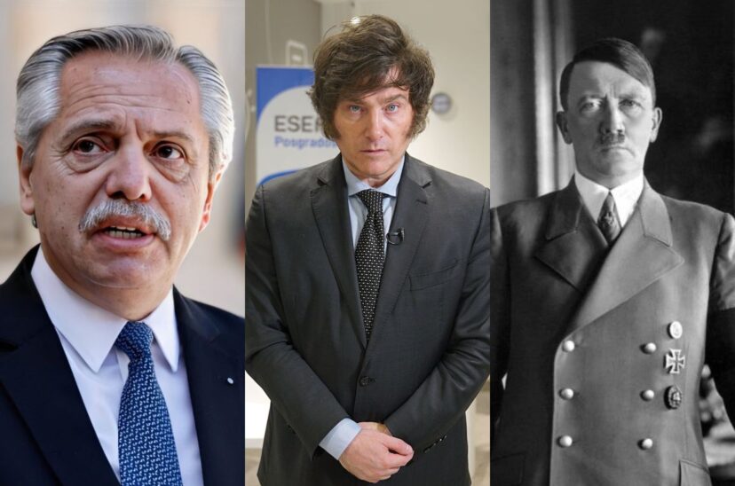 alberto fernandez, javier milei y adolf hitler