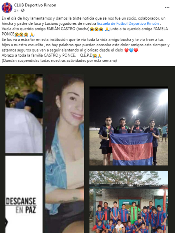 publicación redes sociales por la muerte de la pareja