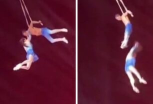 El momento de la caída de la trapecista.