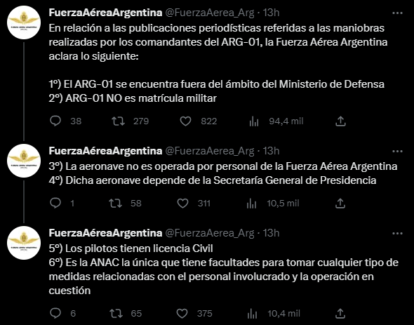 comunicado fuerza aérea argentina