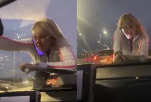 La mujer que protagonizó la persecución subida al capot del auto.
