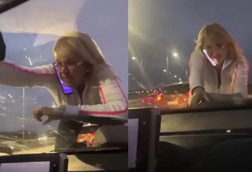 La mujer que protagonizó la persecución subida al capot del auto.