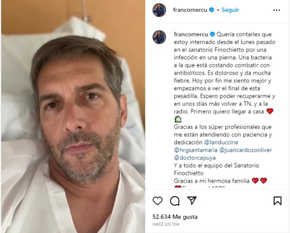 El posteo de Franco Mercuriali en Instagram.
