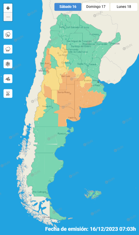 Alerta naranja y amarilla por tormentas según el SMN.