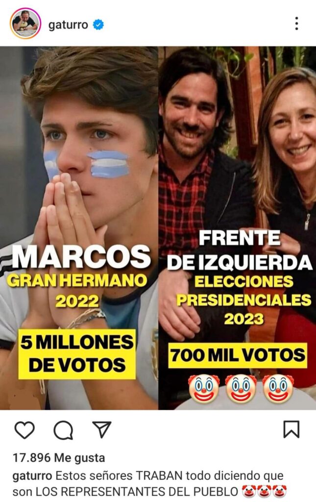 Captura del posteo de Gaturro contra Myriam Bregman y Nicolás del Caño.