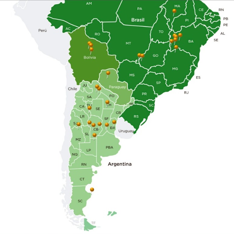 Distribución de las tierras bajo propiedad de Cresud. Fuente: Cresud.com.ar. - Ley ómnibus.