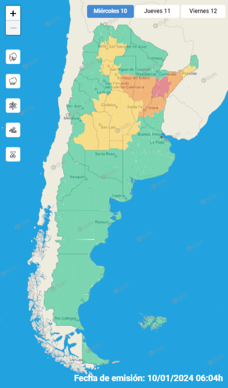 Mapa de alertas por tormentas del SMN.