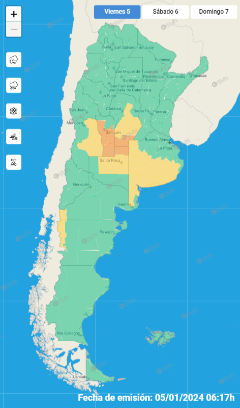 Mapa de alertas por tormentas del SMN.