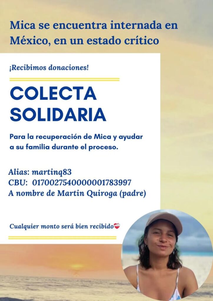 Colecta por Micaela, sobreviviente al accidente en Playa del Carmen.