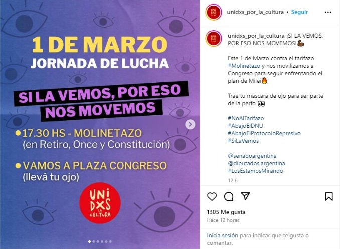 Convocatoria a molinetazos y marchas al Congreso