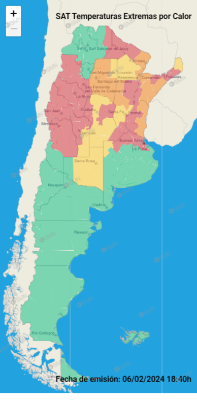 Mapa alertas SMN - Ola de calor