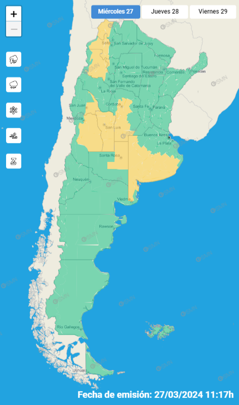 Mapa de alertas por tormentas SMN.