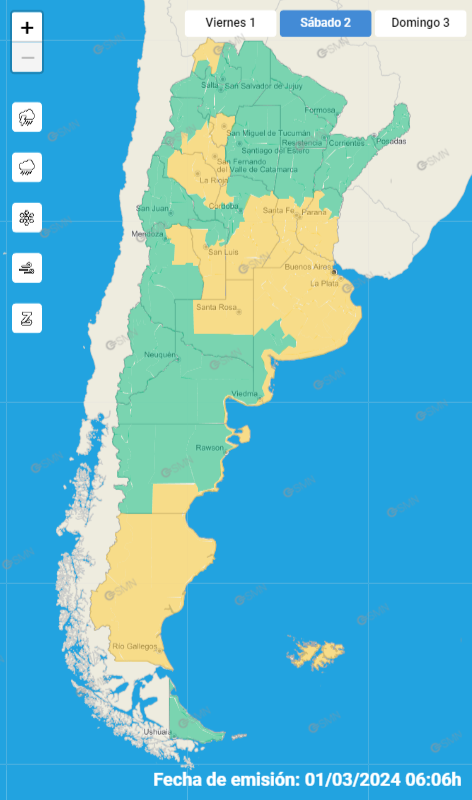 Mapa de alerta por lluvia SMN.