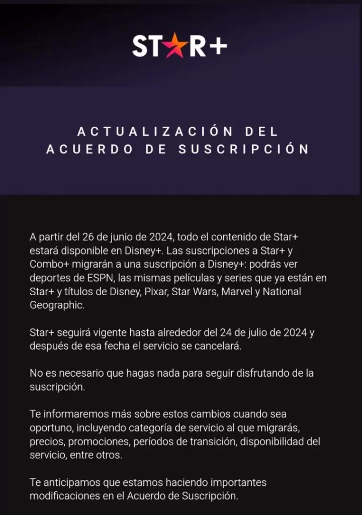 Comunicado Star+.