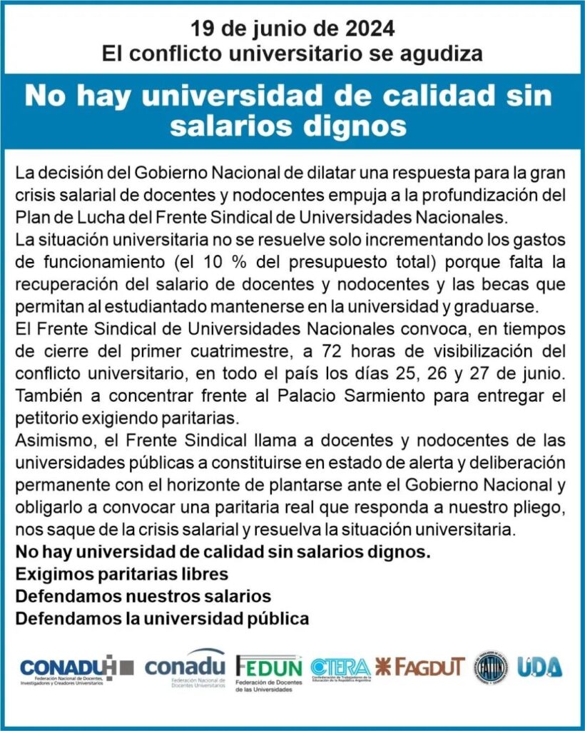 El comunicado de los gremios de las universidades.