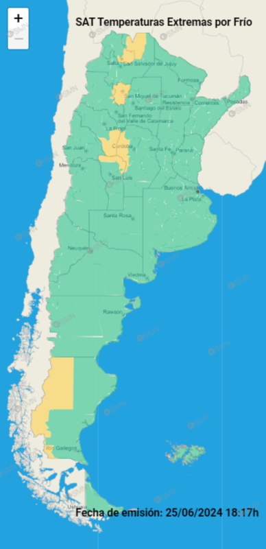 Alerta amarilla por frío - SMN