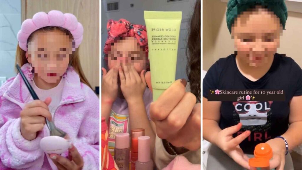 niñas en rutinas de skincare - uso de celulares