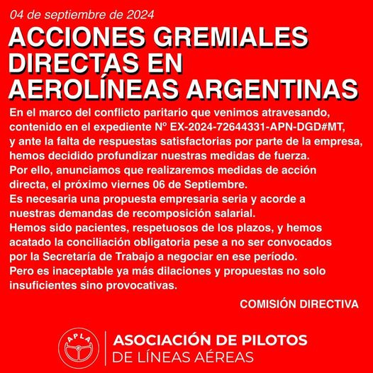 paro pilotos ezeiza aeroparque