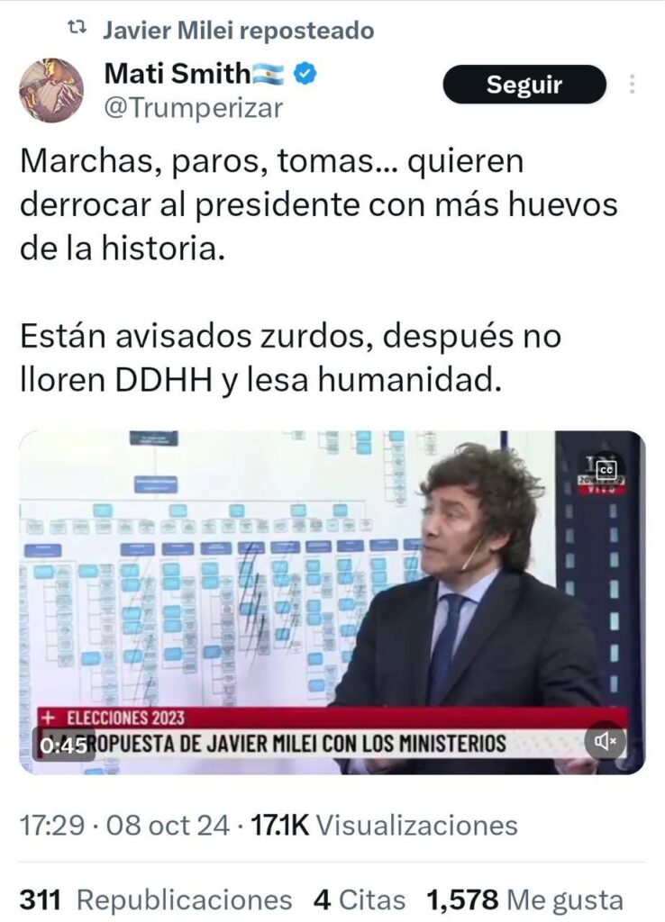 tuit que reposteó Milei.