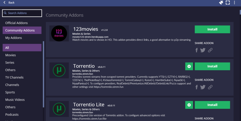 Addons de stremio