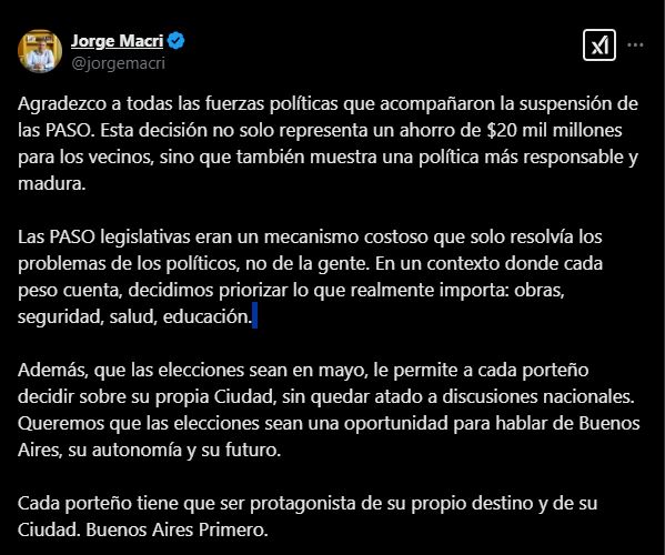 Jorge Macri tuit PASO