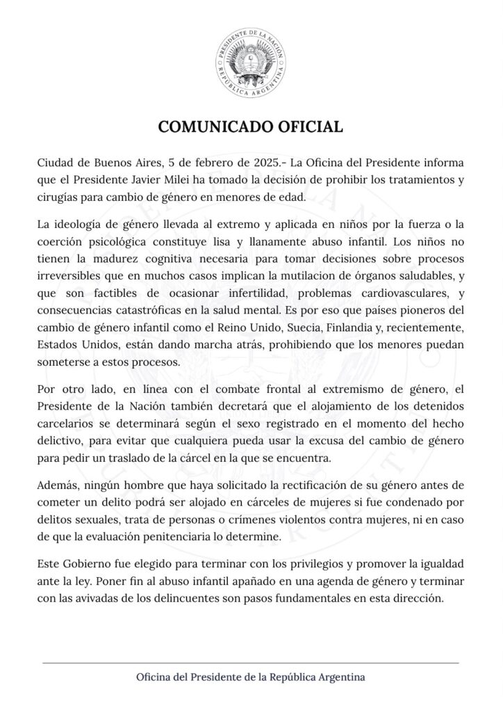 comunicado OPRA sobre cambio de género