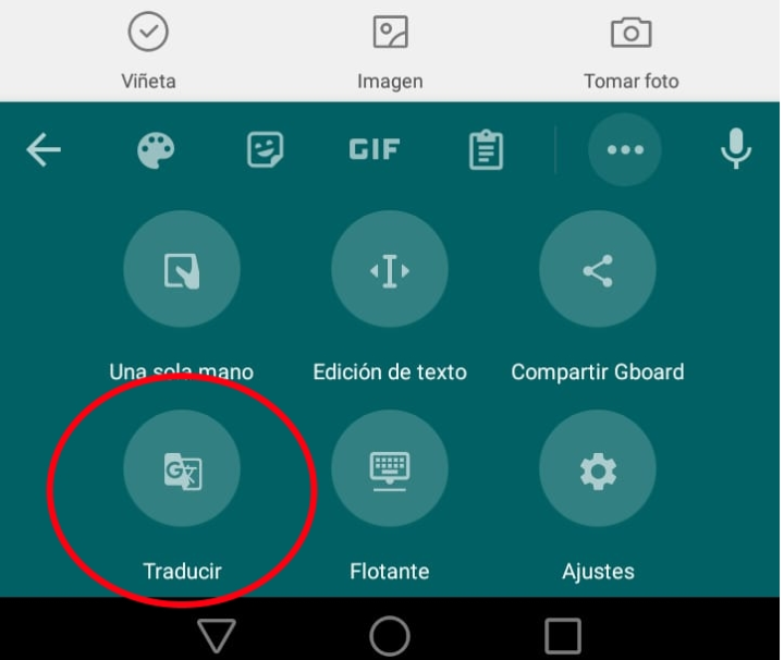 Botón de traducción de Gboard en WhatsApp.