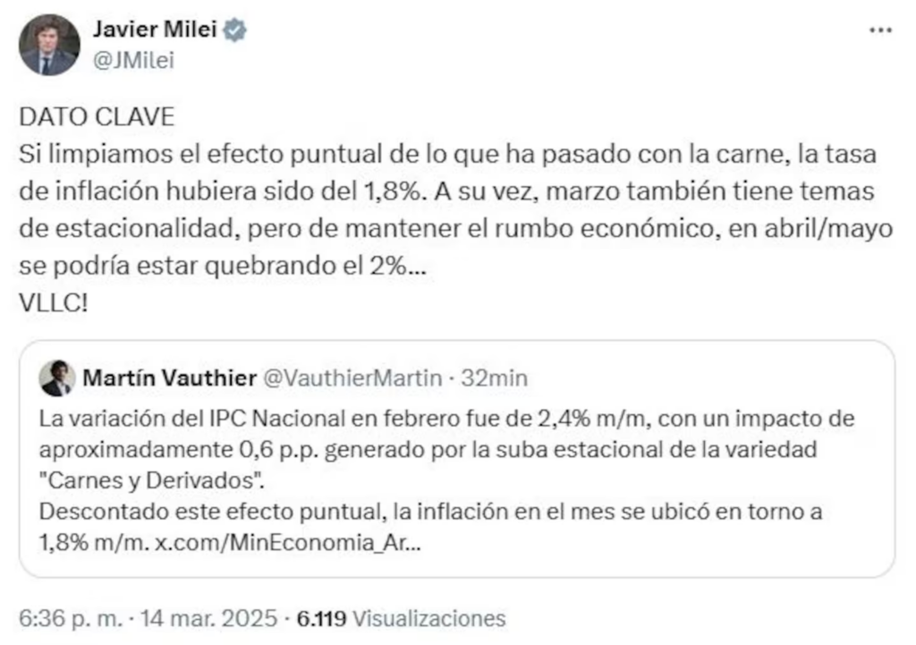 tuit de Milei sobre inflación