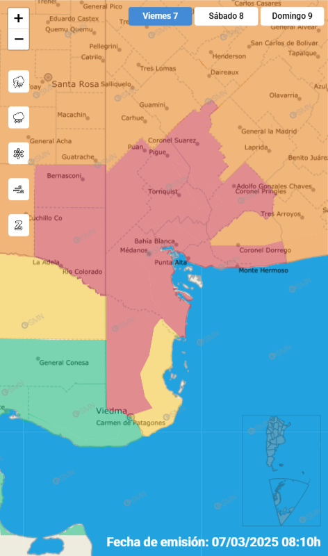 alerta roja Bahía Blanca.