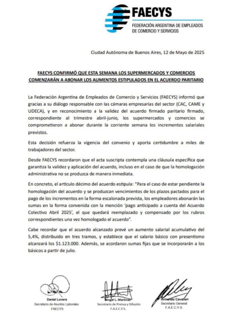 acuerdo sindicato de empleados de comercio