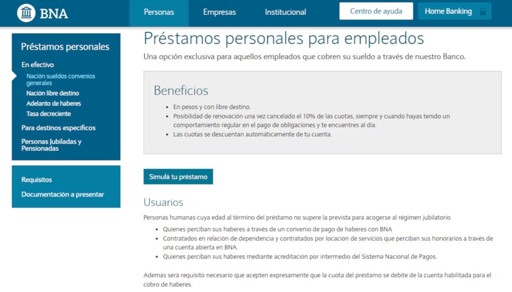 BNA Prestámos Personales