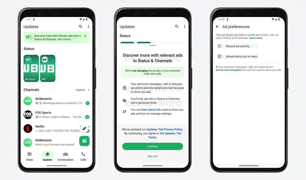 anuncios en estados y canales, WhatsApp.